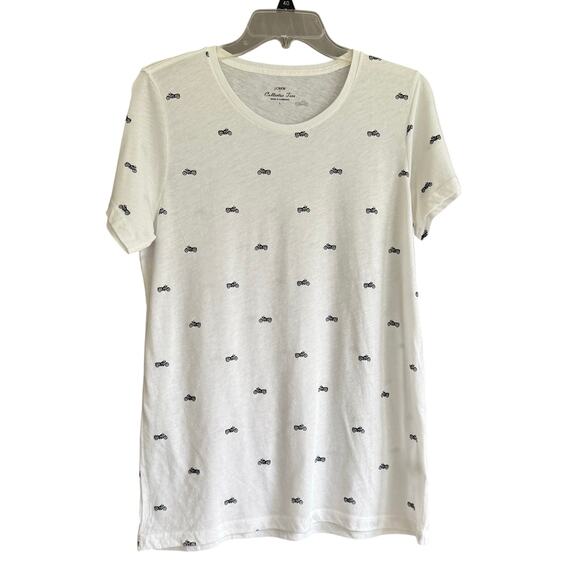 J.Crew Collector Tees Motorcycle Print T-Shirt White Indie Soft Grunge Sz Large - Picture 1 of 10